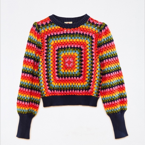 FARM Rio Sweaters - NWT Farm Rio Sunset Stripes Crochet Sweater